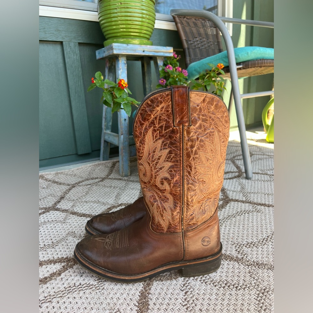 HH Double H distressed chocolate Leather Cowboy Cowgirl Boots SZ 9. Western